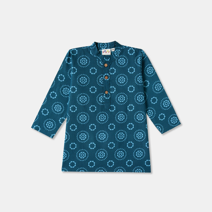 Navy Blue Mandala Cirlce Print Kurta Pajama Set
