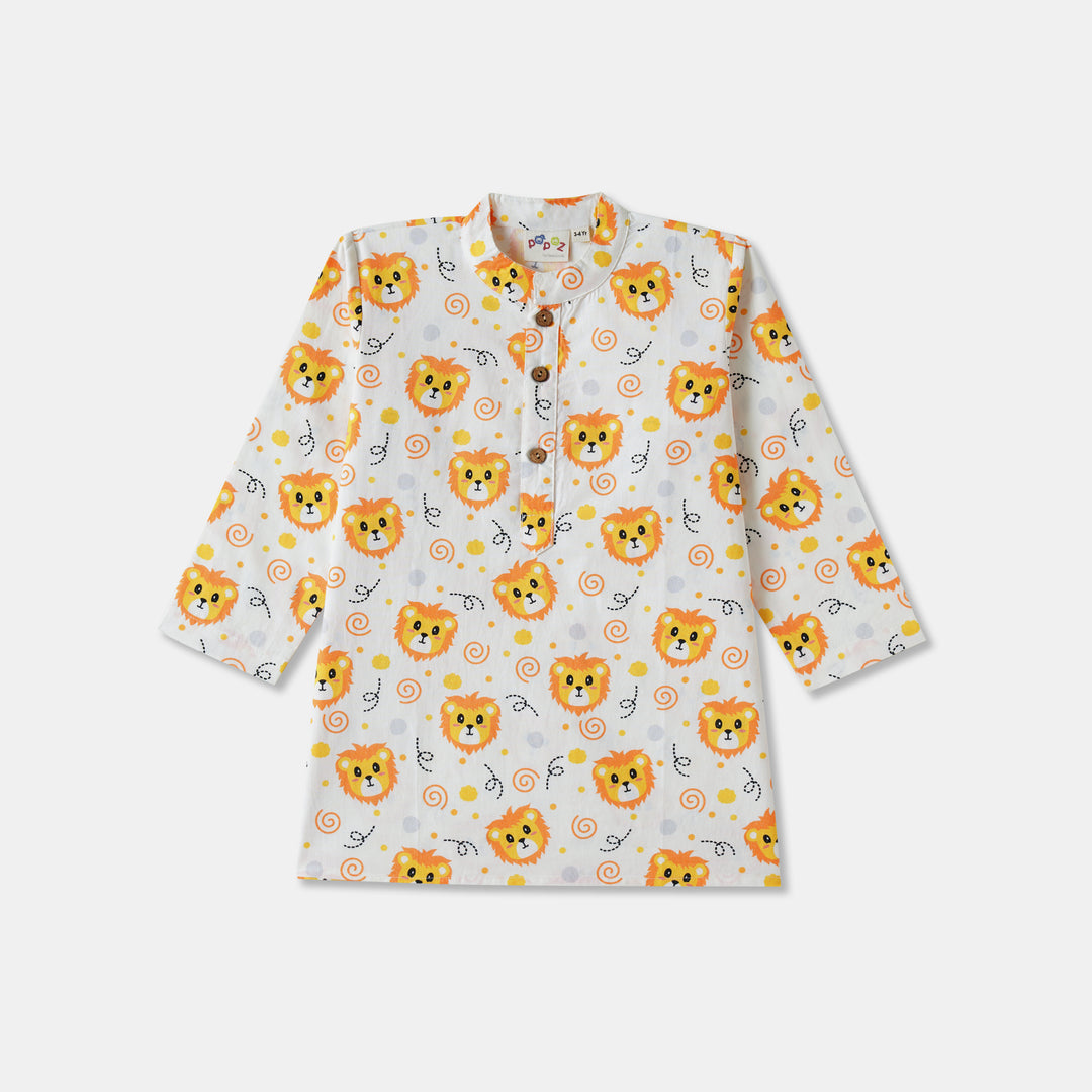 Cute Lion Faces Print Kurta Pajama Set