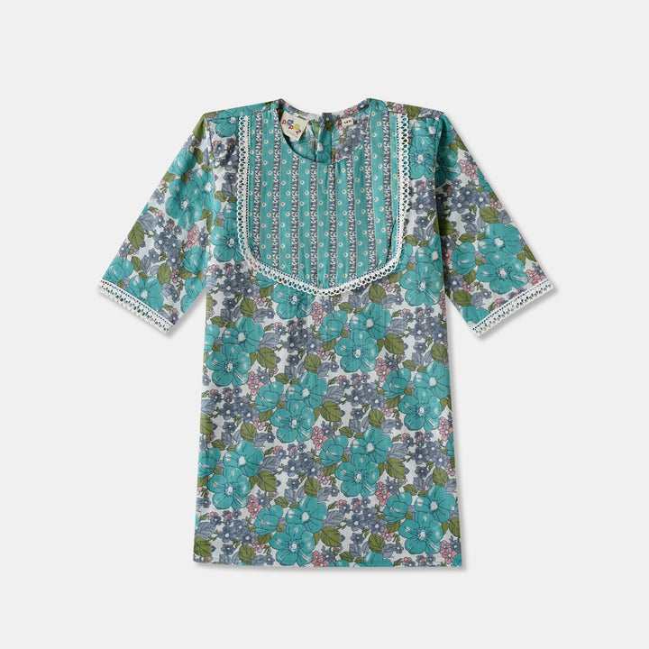 Blue Floral Kurti Pajama & Dupatta