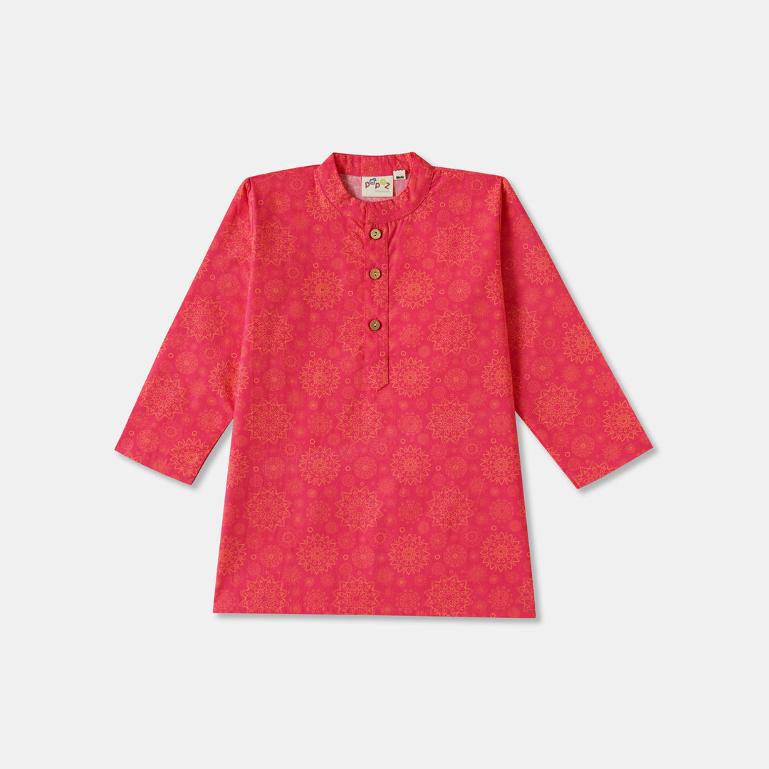 Pink Floral Mandala Motif Print Kurta Pajama Set