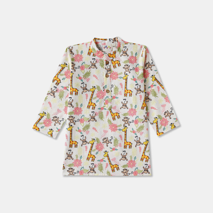 Giraffe & Monkey Print Kurta Pajama Set