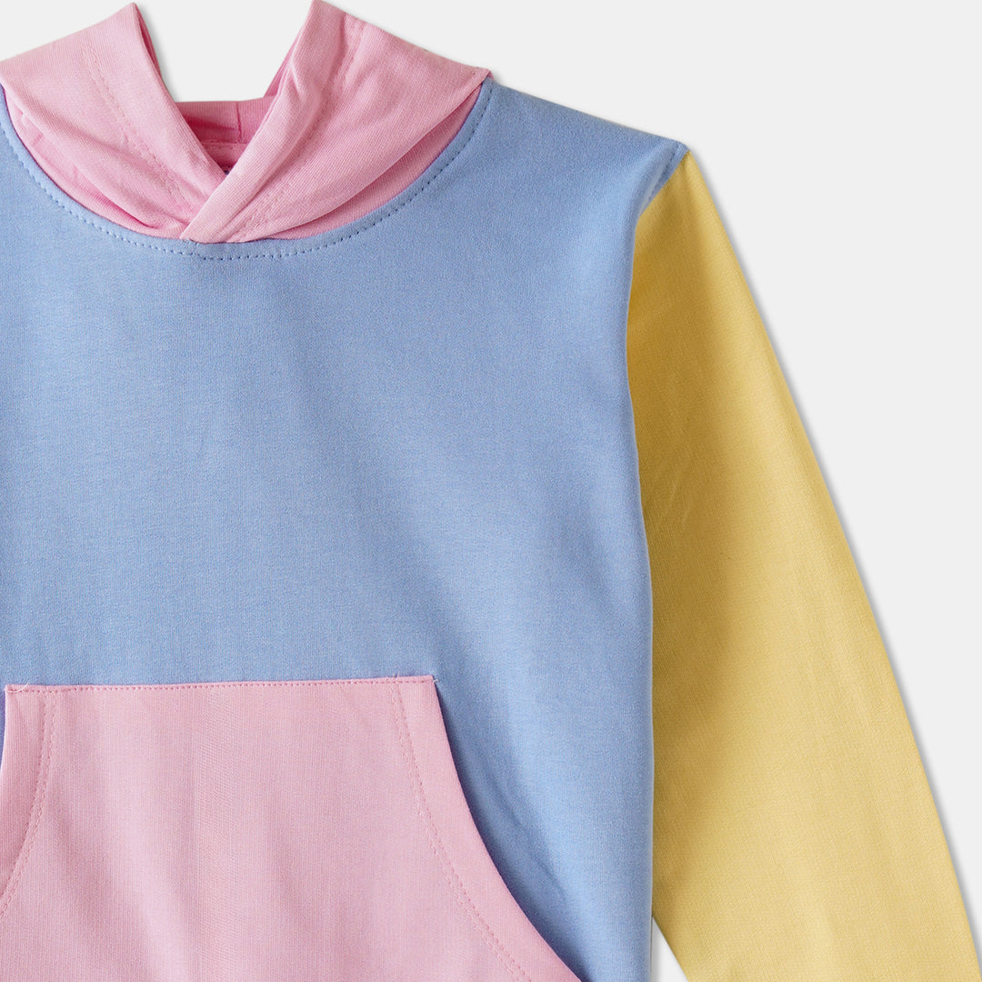 Pink Pastel Color-Block Hoodie for Girls