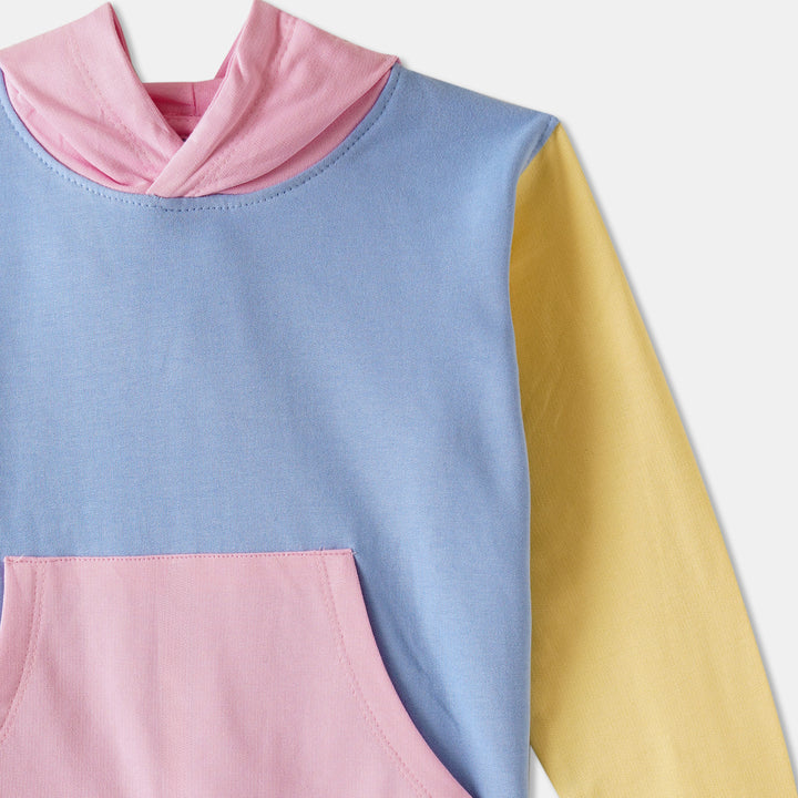Pink Pastel Color-Block Hoodie for Girls