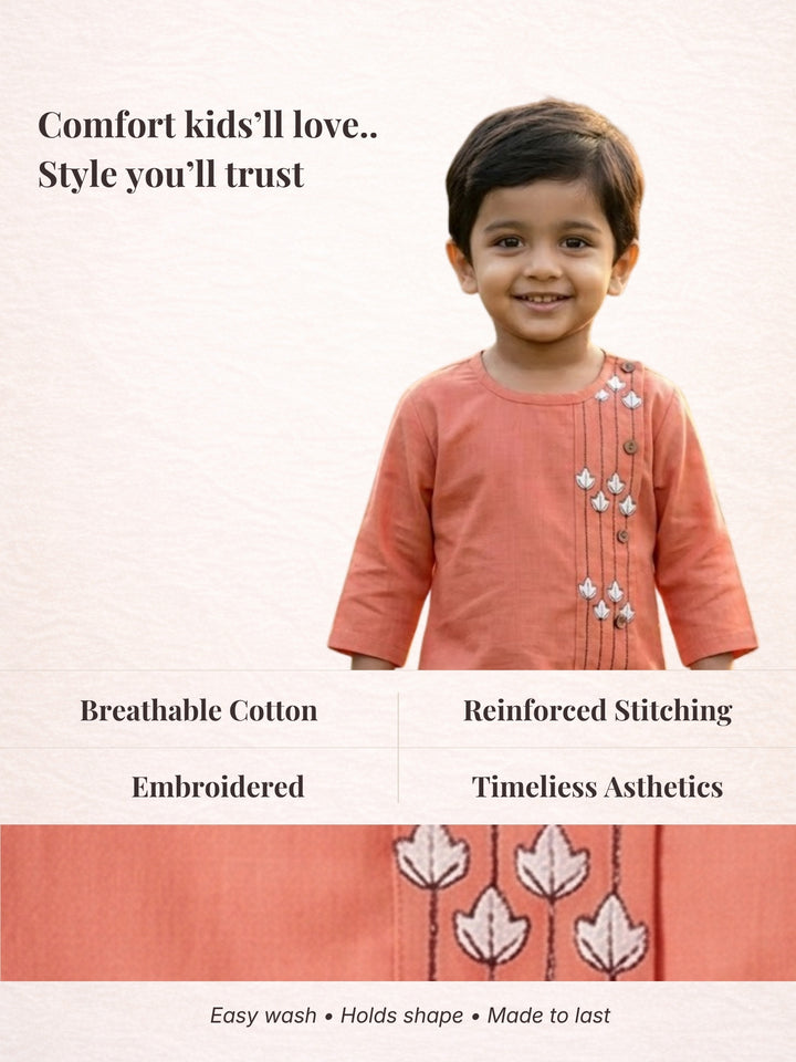 Coral Embroidered Kurta Dhoti Set