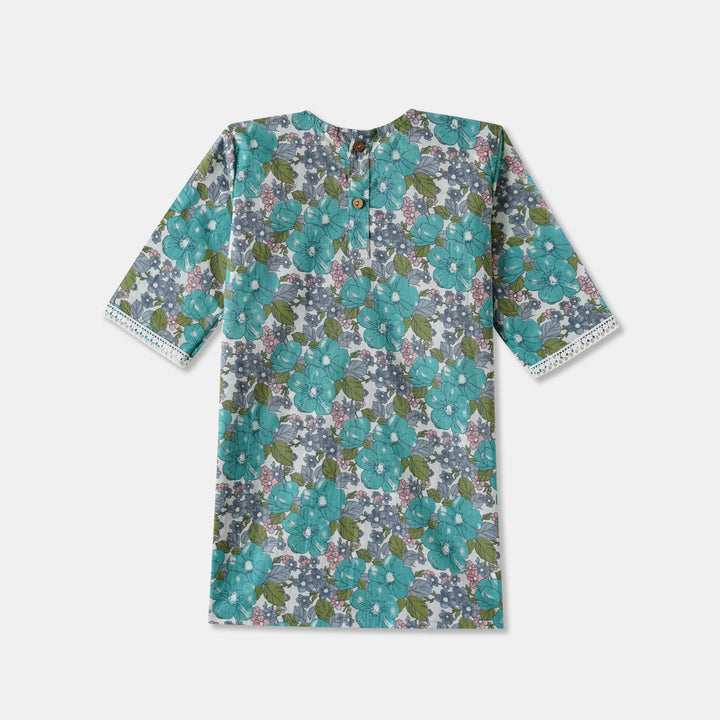 Blue Floral Kurti Pajama & Dupatta
