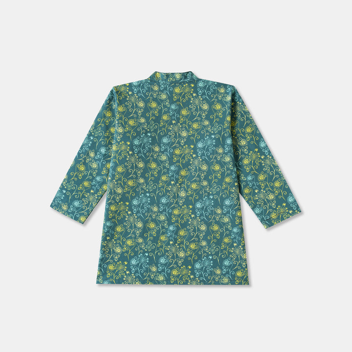 Teal Floral Vine Print Kurta Pajama Set