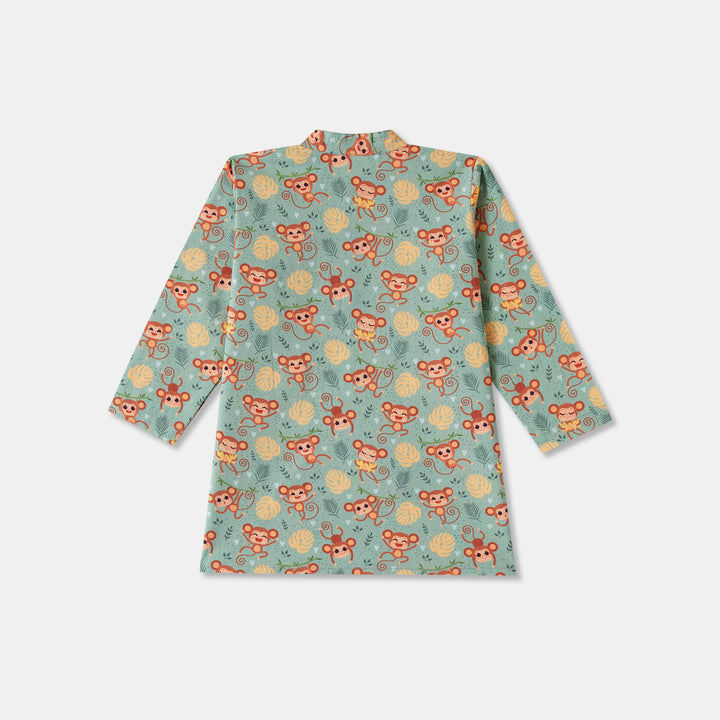 Playful Monkey Print Kurta Pajama Set