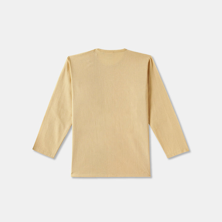 Kurta Pajama - Beige Embroidered with side cut
