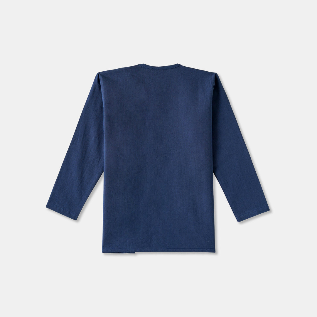 Kurta Pajama - Navy Blue Embroidered with side cut