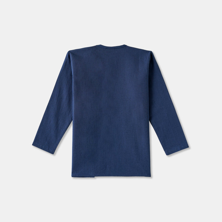 Kurta Pajama - Navy Blue Embroidered with side cut