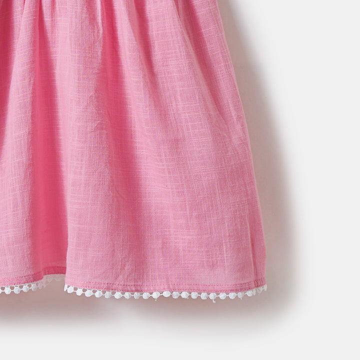 Pink Cotton Frocks with Floral Embroidery