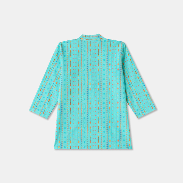 Aqua Tribal Stripe Kurta Pajama Set