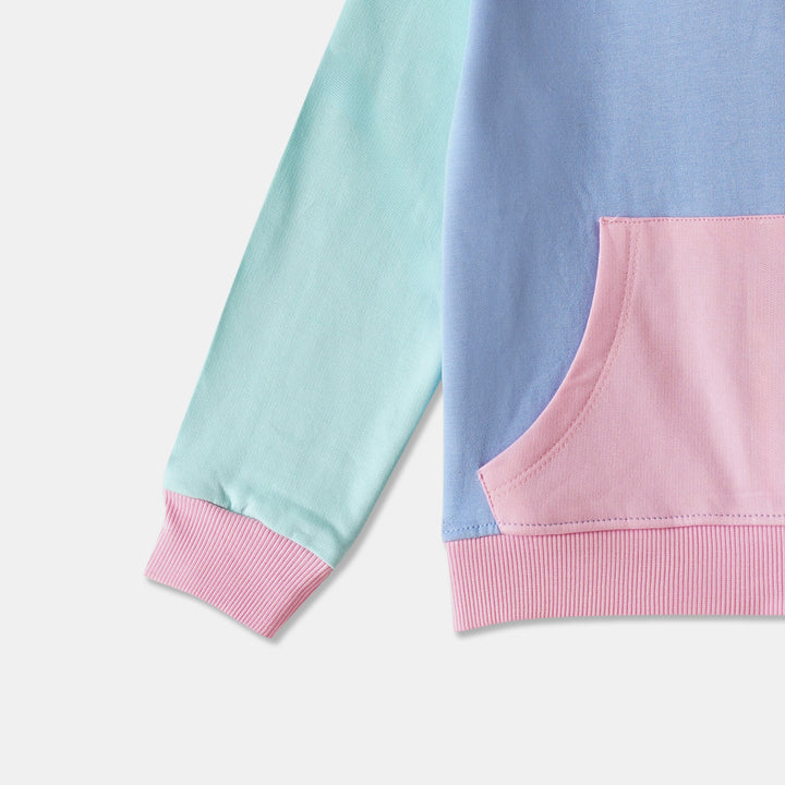 Pink Pastel Color-Block Hoodie for Girls