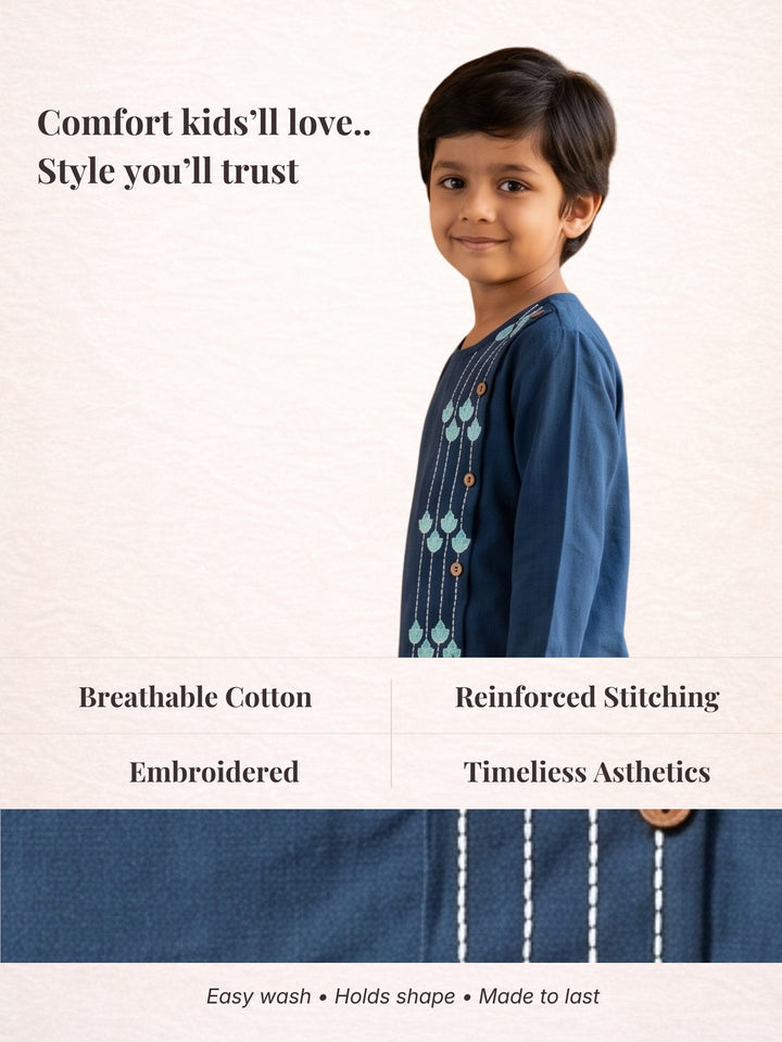 Blue Embroidered Kurta Dhoti Set