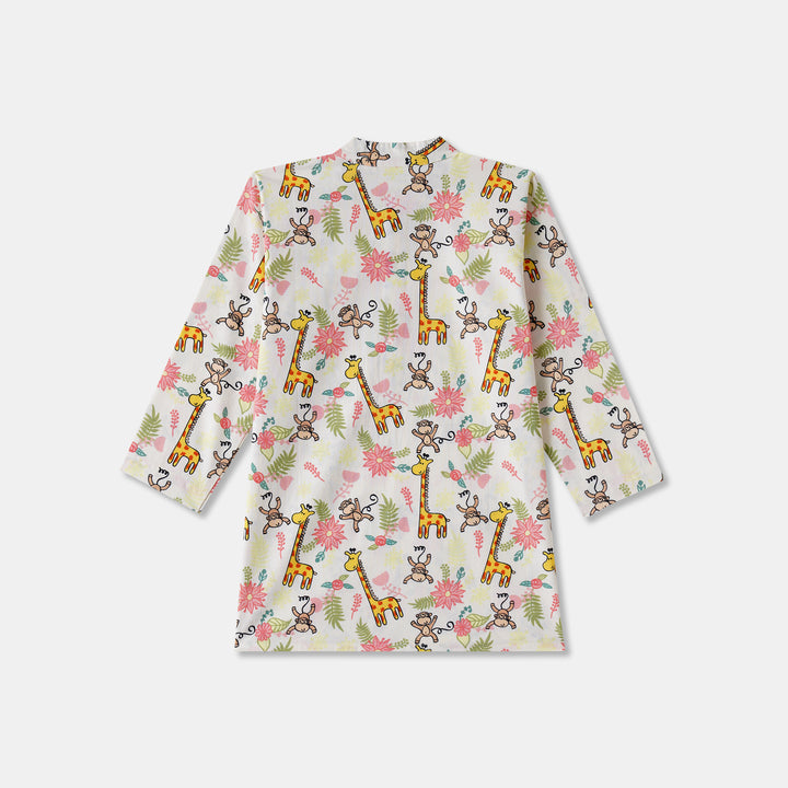 Giraffe & Monkey Print Kurta Pajama Set