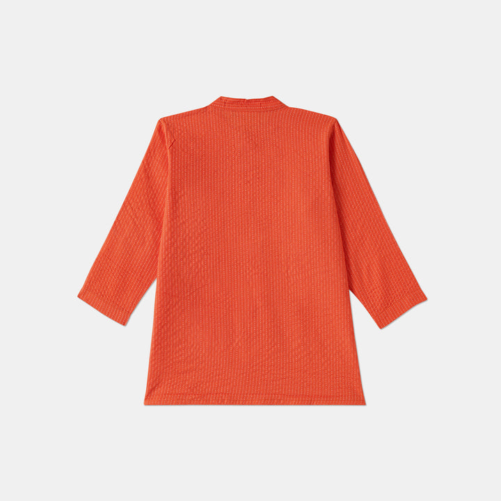 Kurta Pajama - Orange Katha Stitched Embroidered with Middle Cut
