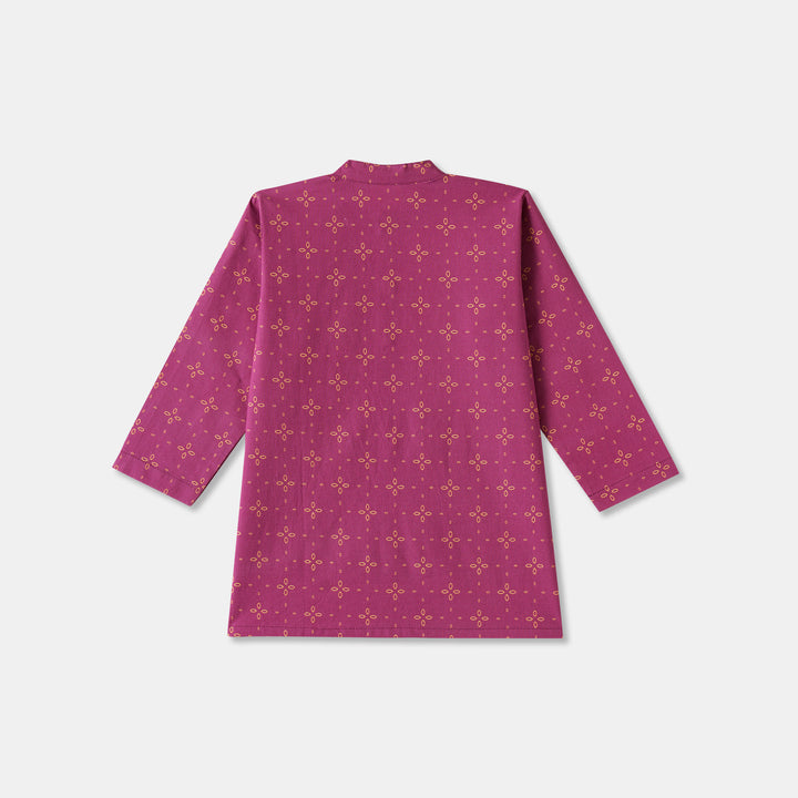 Magenta Floral Motif Print Kurta Pajama Set