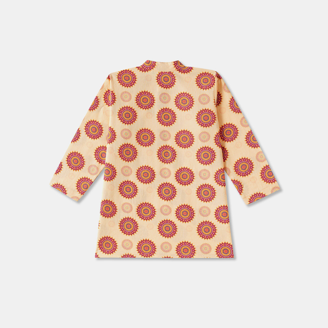 Peach Floral Motif Print Kurta Pajama Set