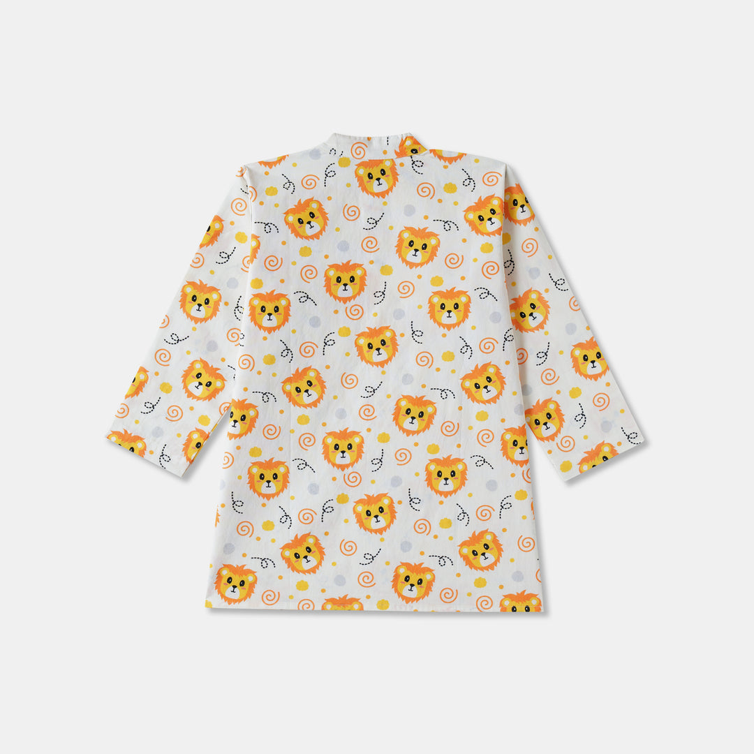 Cute Lion Faces Print Kurta Pajama Set