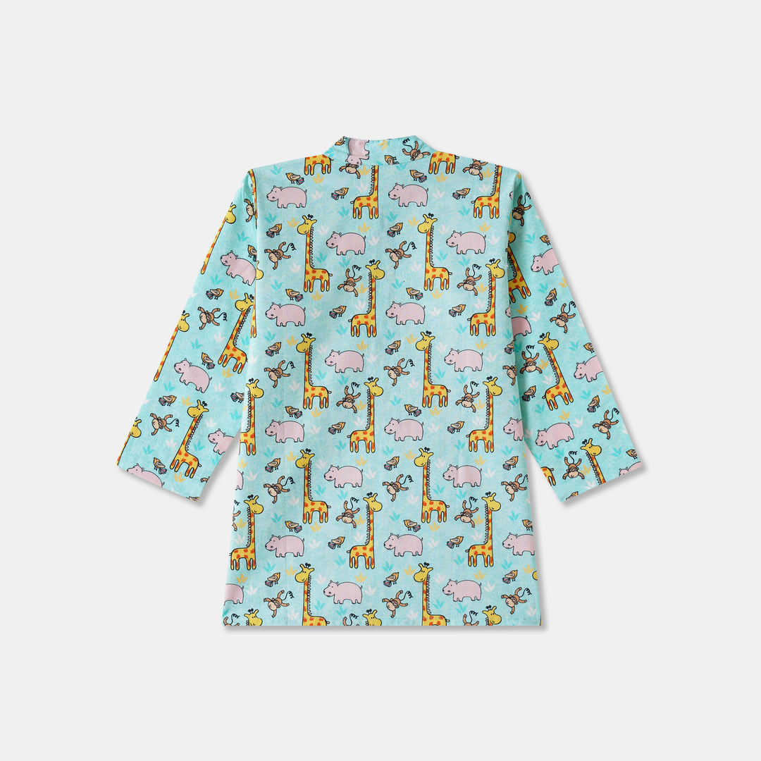 Giraffe & Hippo Print Kurta Pajama Set