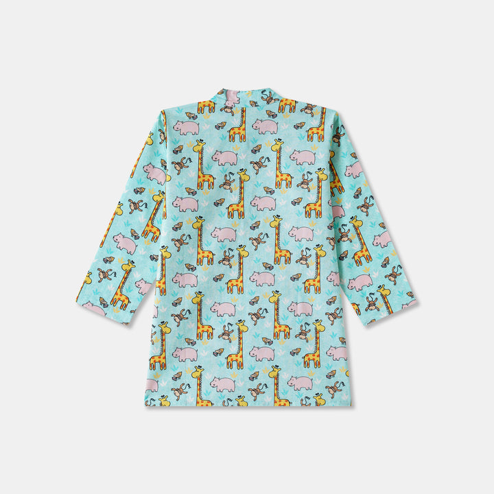 Giraffe & Hippo Print Kurta Pajama Set