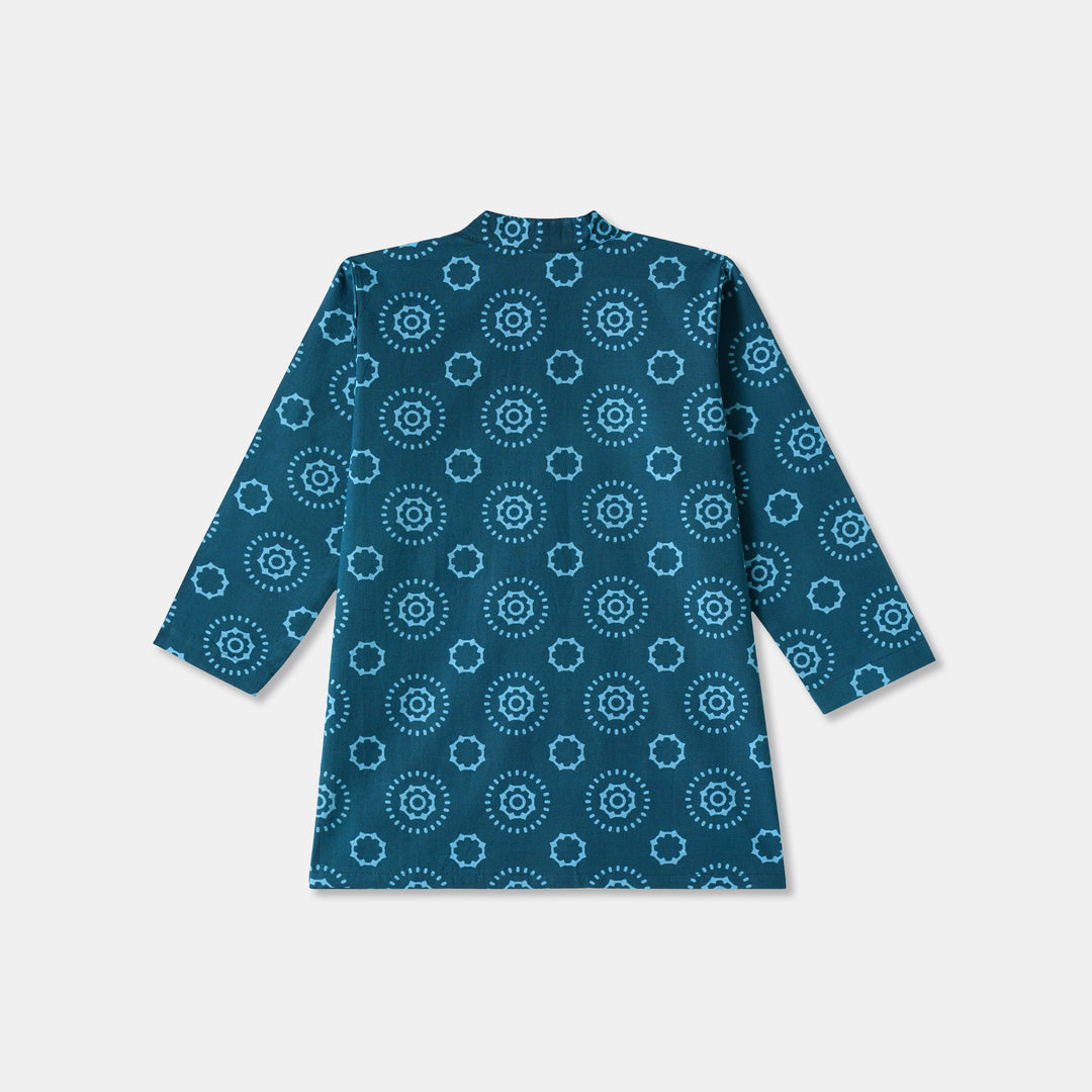 Navy Blue Mandala Cirlce Print Kurta Pajama Set