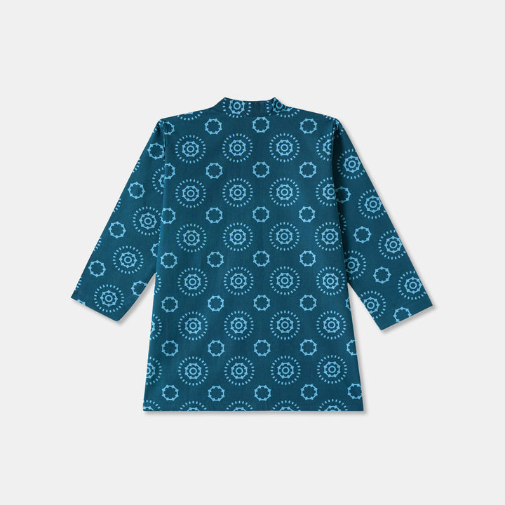 Navy Blue Mandala Cirlce Print Kurta Pajama Set