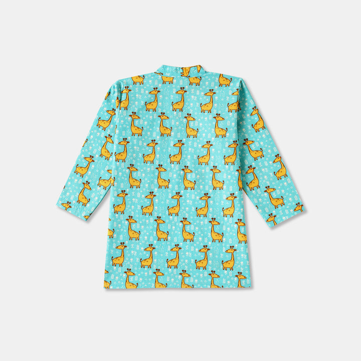 Aqua Llama Print Kurta Pajama Set