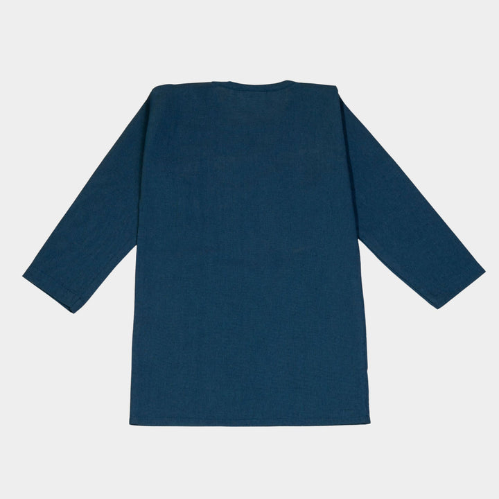Kurta Pajama - Navy Blue Embroidered with side cut
