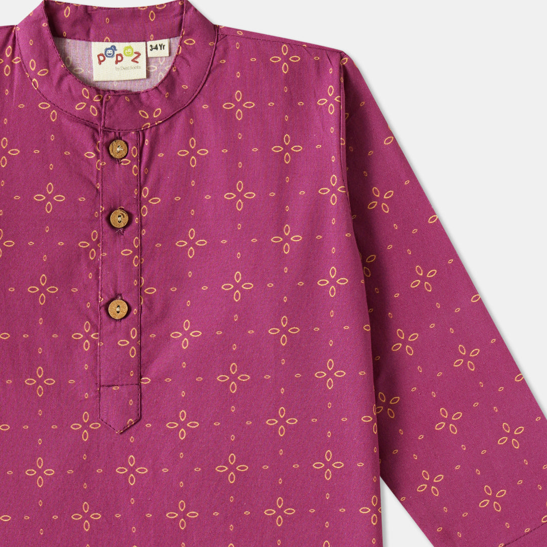Magenta Floral Motif Print Kurta Pajama Set