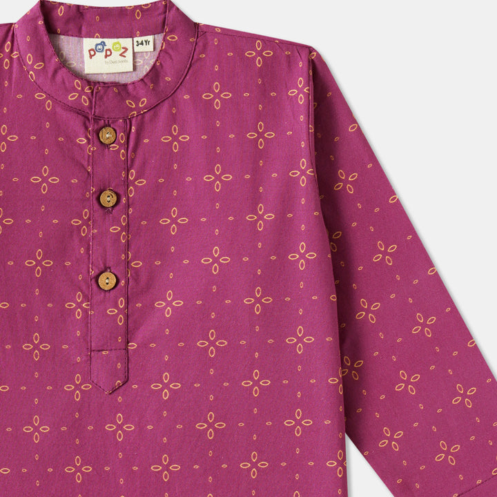 Magenta Floral Motif Print Kurta Pajama Set