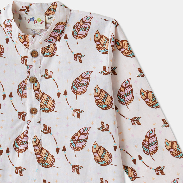 Tribal Leaves Print Kurta Pajama Set