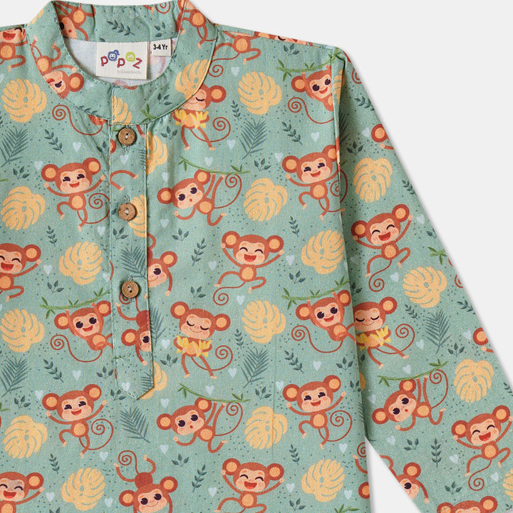 Playful Monkey Print Kurta Pajama Set