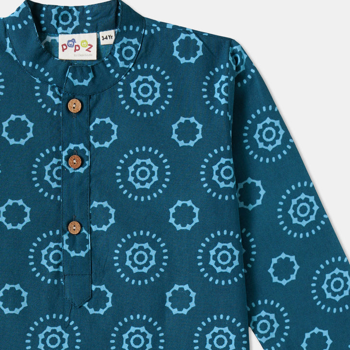 Navy Blue Mandala Cirlce Print Kurta Pajama Set