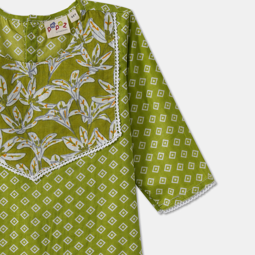 Girls Green Kurti and Pajama with Dupatta