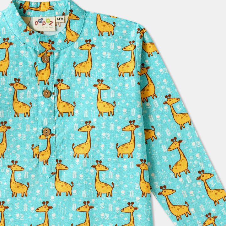 Aqua Llama Print Kurta Pajama Set