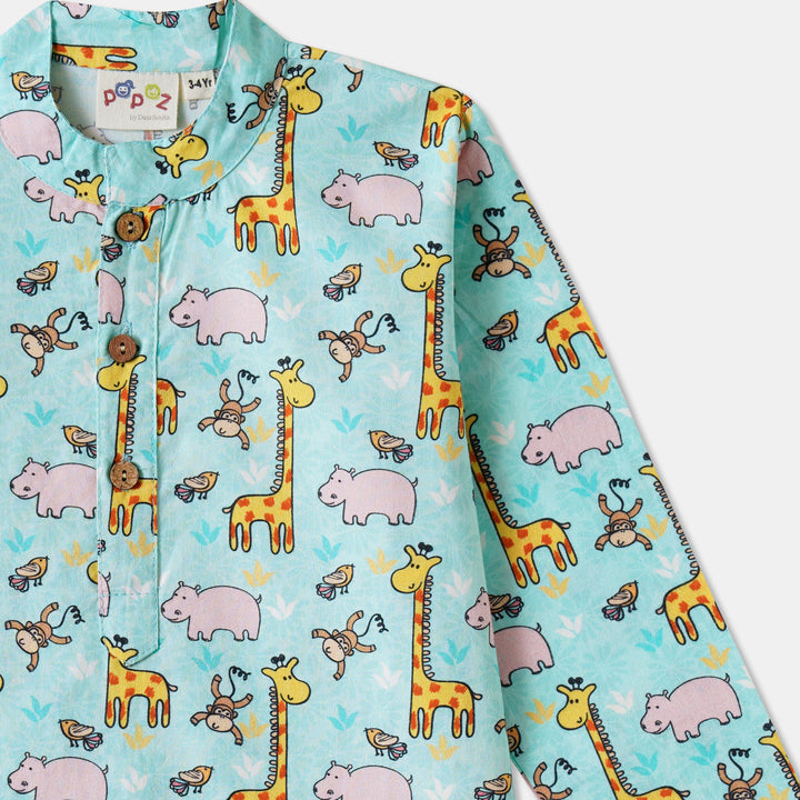 Giraffe & Hippo Print Kurta Pajama Set