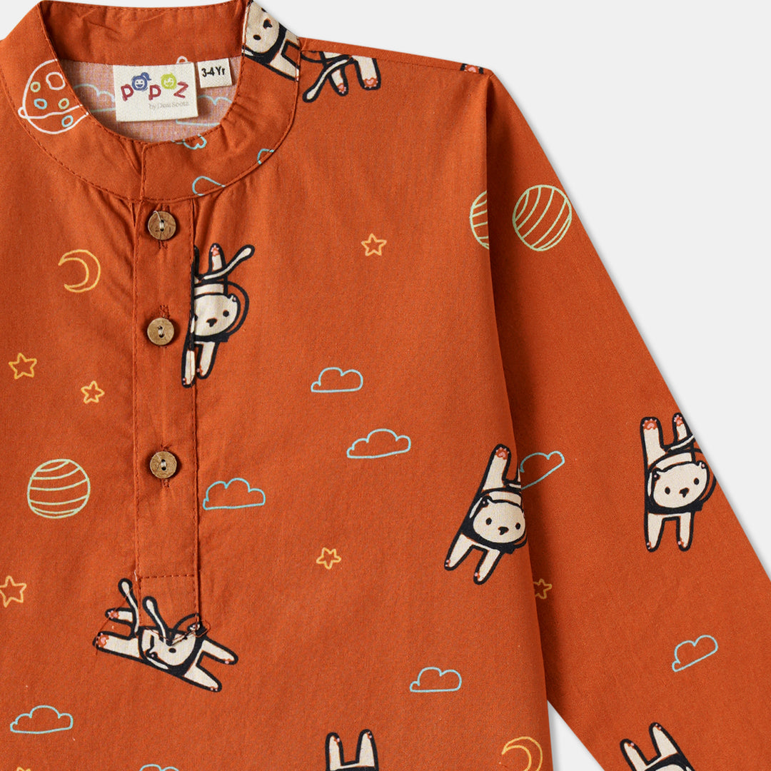 Planet & Astrounaut Print Kurta Pajama Set