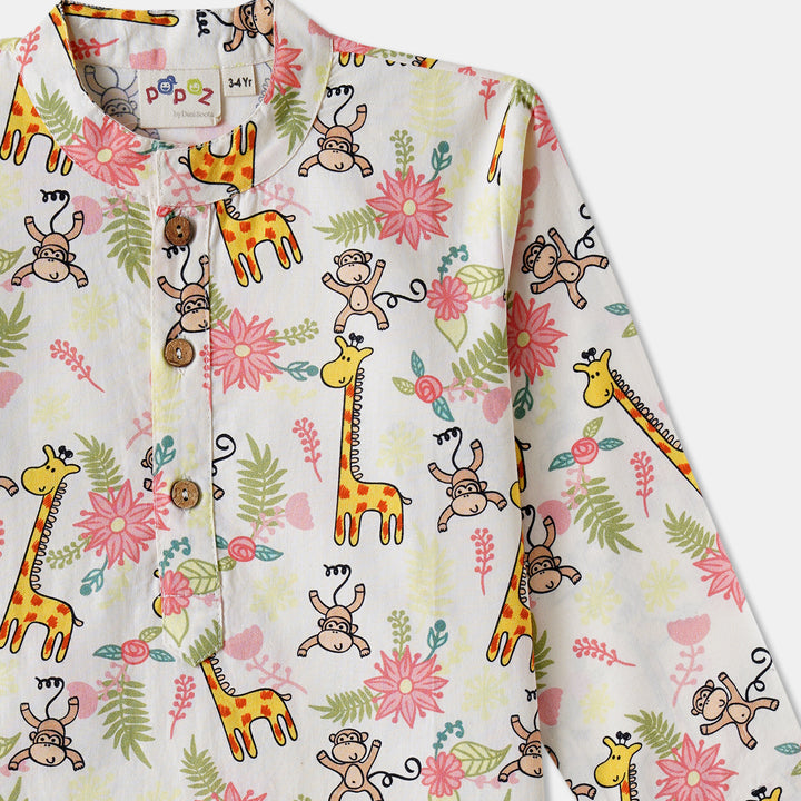 Giraffe & Monkey Print Kurta Pajama Set
