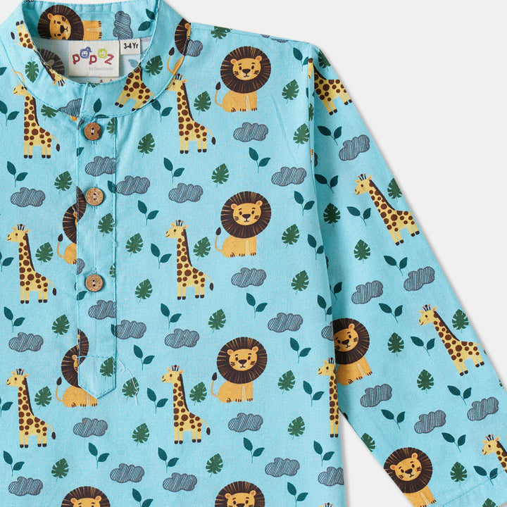 Lion & Giraffe Print Kurta Pajama Set