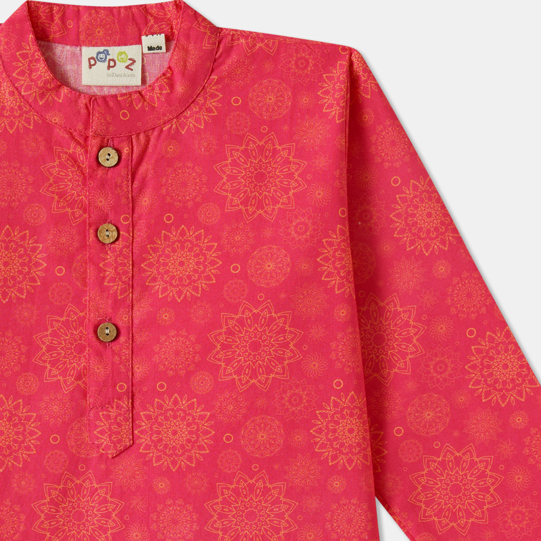 Pink Floral Mandala Motif Print Kurta Pajama Set