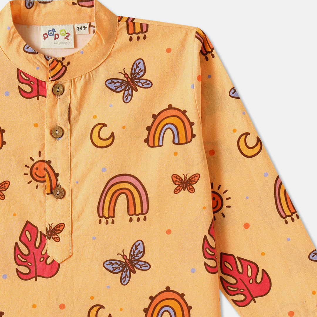 Rainbow & Butterfly Print Kurta Pajama Set