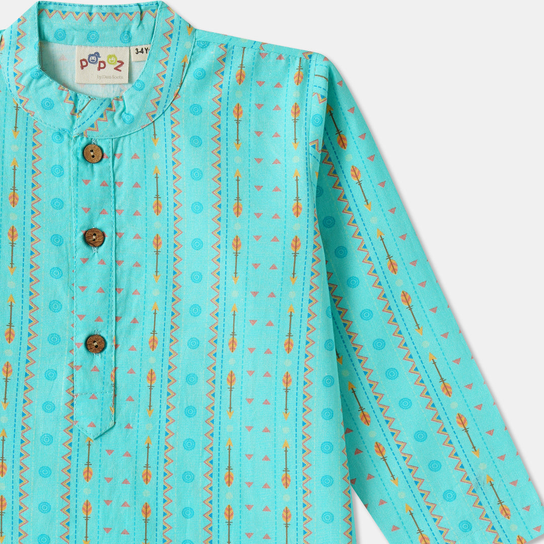 Aqua Tribal Stripe Kurta Pajama Set