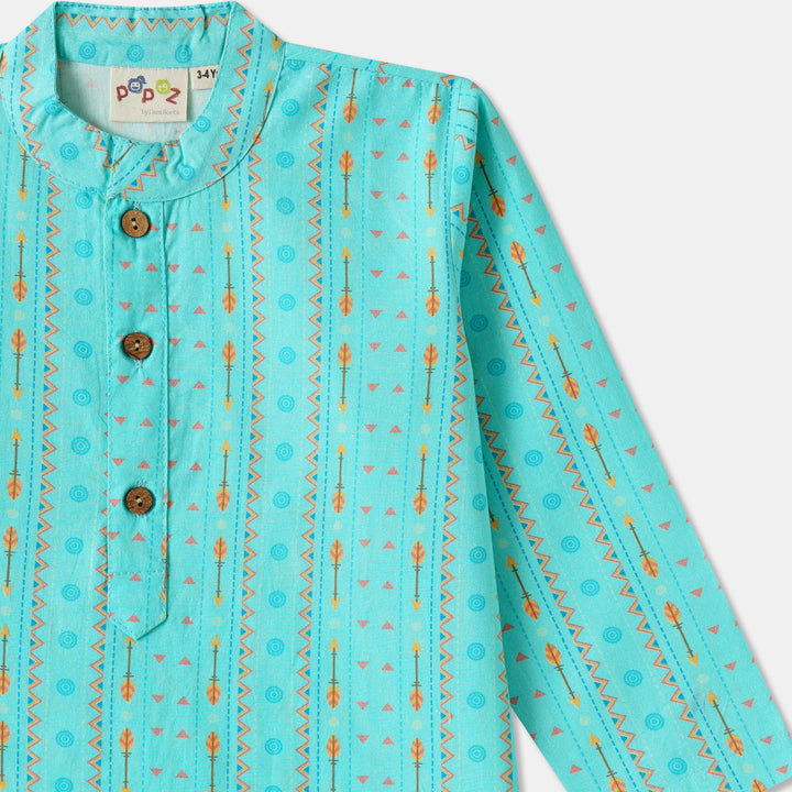 Aqua Tribal Stripe Kurta Pajama Set