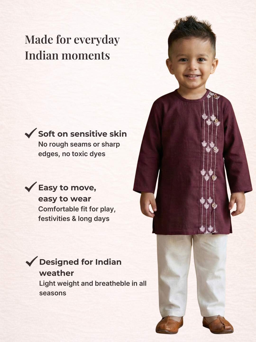 Maroon Embroidered Side Cut