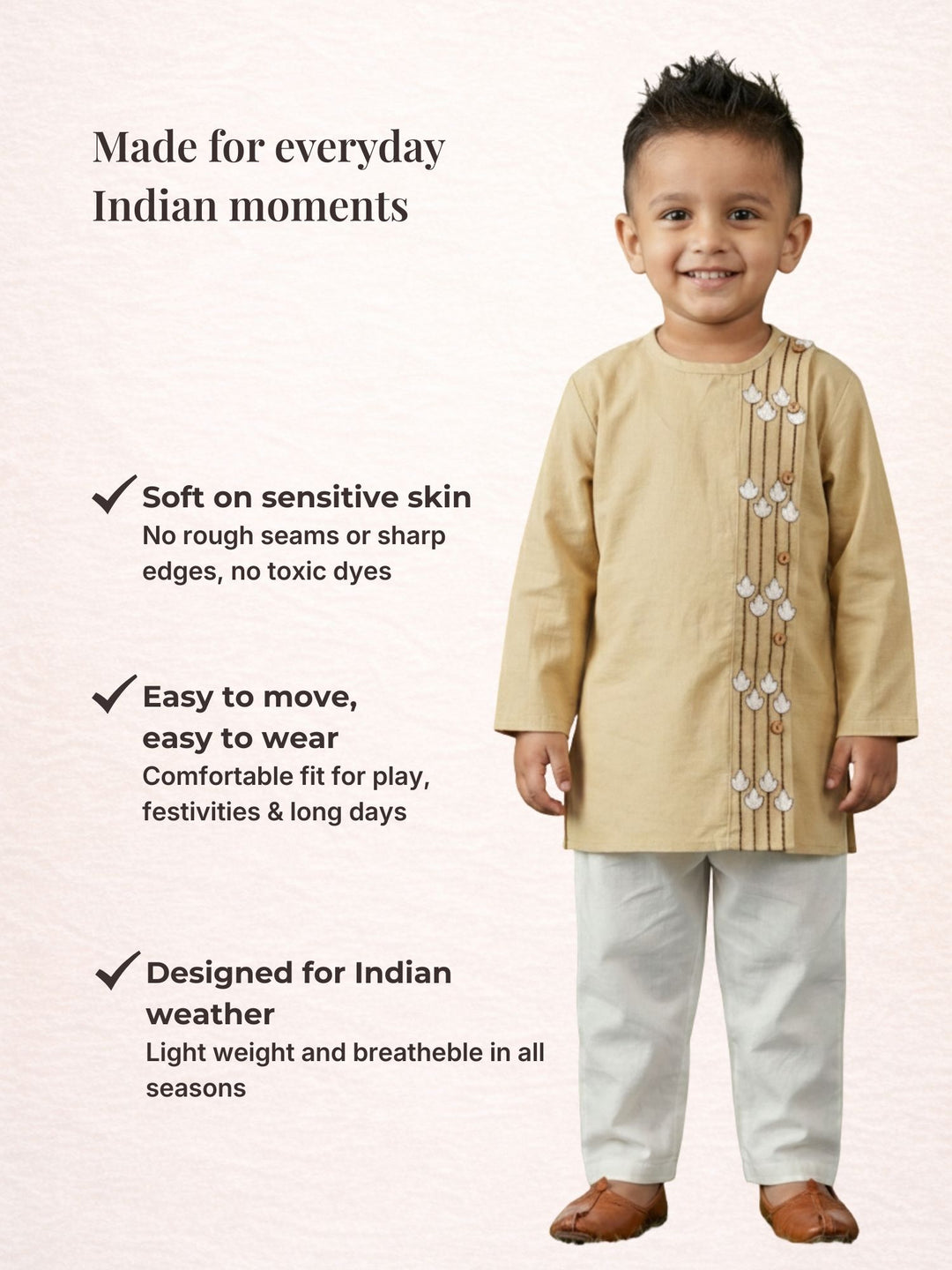 Beige Embroidered Side Cut