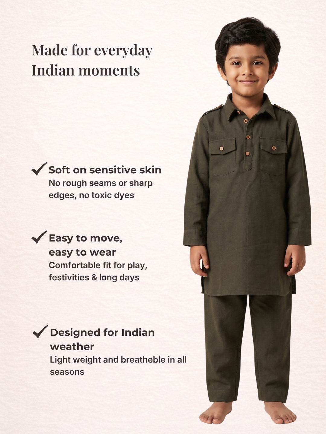 Olive Pathani Kurta Pajama
