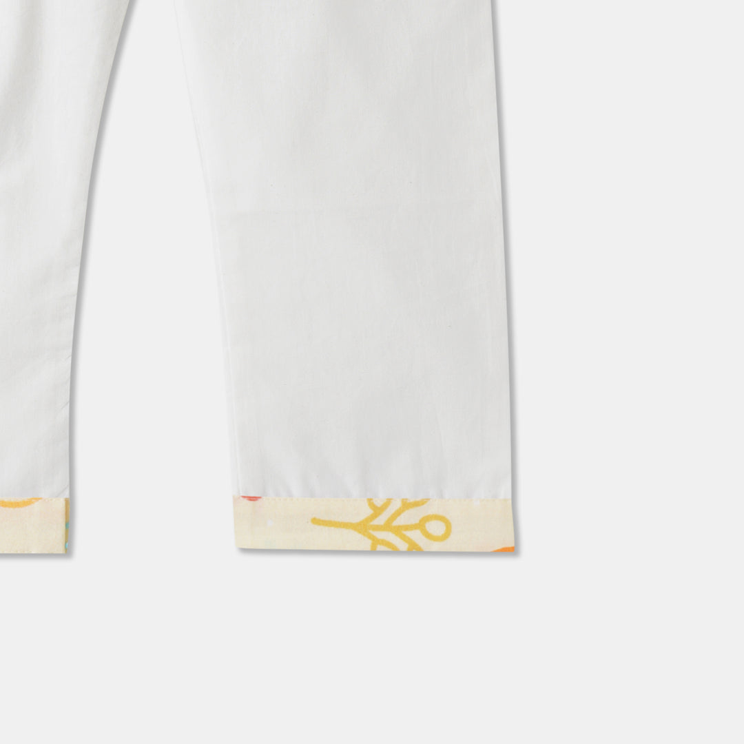 Yellow Fern & Leaves Print Kurta Pajama Set