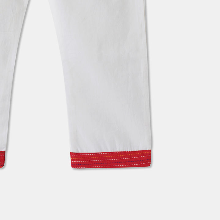 Kurta Pajama - Red Katha Stitched Embroidered with Side Cut