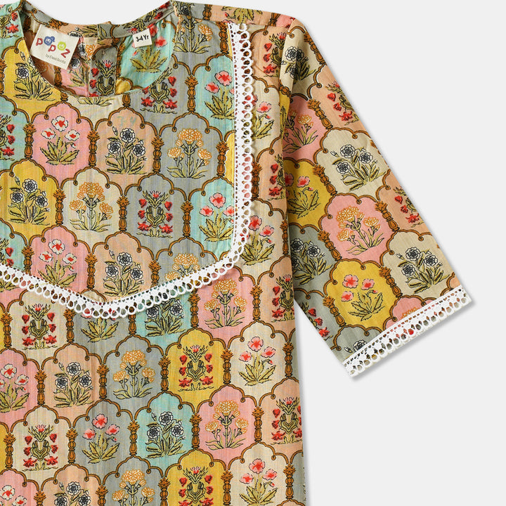 Multicolor Floral Kurti Pajama & Dupatta